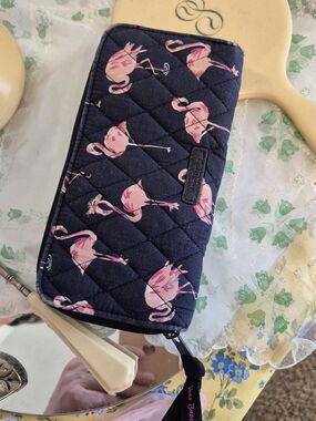 Vera Bradley Quilted Flamingo Zip Wallet - Navy & Pink